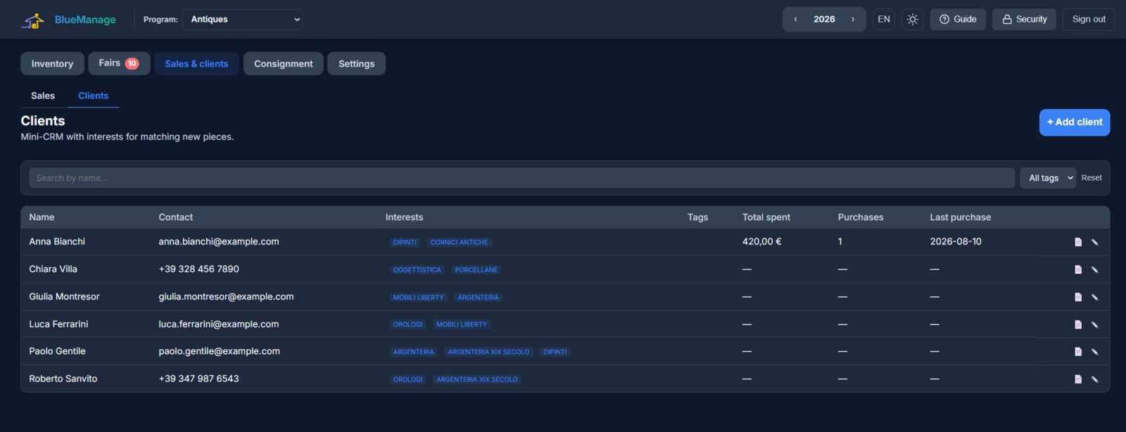 Πελάτες — ένα mini-CRM με όσα συλλέγει ο καθένας